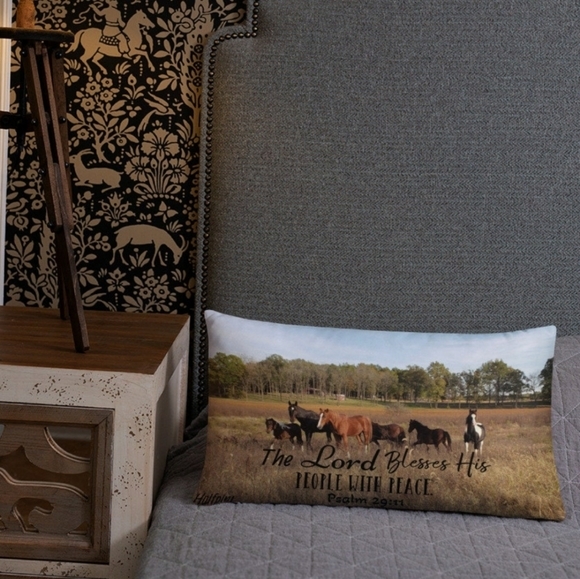 Basic Pillow The Lord Blesses His People with his Peace wild horses - Picture 3 of 6